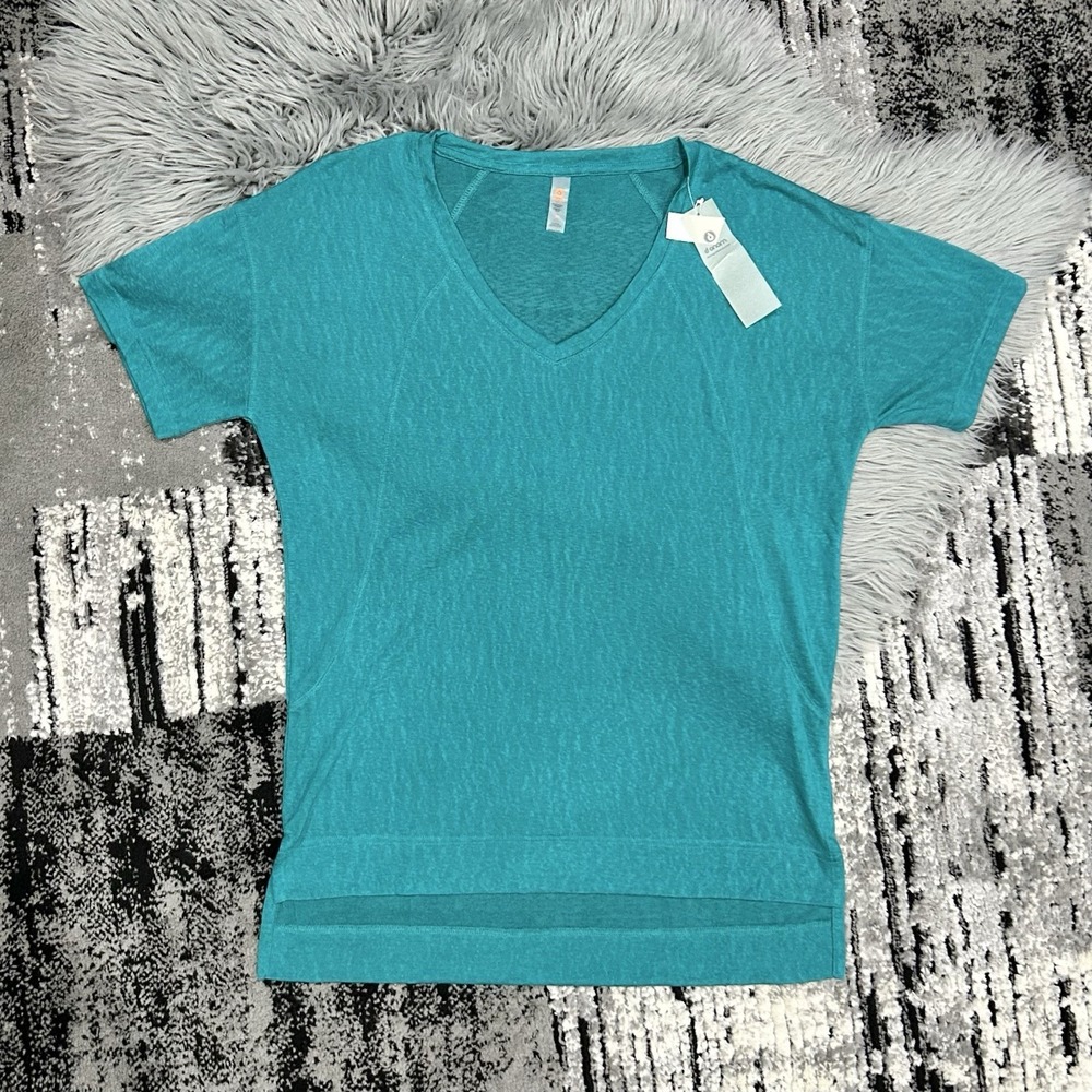 Mono B Women's Teal Modal Blend Hi-Lo V-Neck Burnout Shirt Size M USA Made NWT